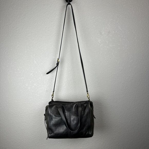 Fossil Emma Satchel Crossbody Leather Purse Handbag Two Tone Black Charcoal Gray - Picture 1 of 11
